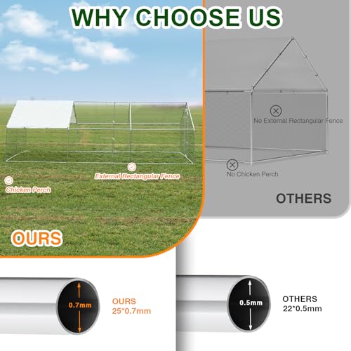 Chicken Coop Large Metal Chicken Run with Chicken Perch, Outdoor Dog Kennel with Roof Waterproof Anti-UV Cover Secure Lock for Outside Backyard Farm (19.7' L x 9.8' W x 6.72' H) - size: 236.2"L x 118.1"W x 78.7"H