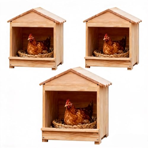 Wooden Chicken Nesting Box 3 Portable Chicken Coop with Detachable Ramp, Indoor/Outdoor Hen House for Egg Laying - Can be Wall-Mounted or Ground Use, Easy Clean Poultry Supplies for Backyard Farm - size: 3 Pack | 12.6"L x 11.8"W x 15.0"H