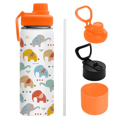 Elephant 18oz Water Bottle, with 2 Lids Handle, Insulated Sport Cup | 18oz Stainless Steel Tumbler, Reusable Leak proof Anti Slip Boot Mug, Christmas Birthday Gift for Elephant Lover Son - color: Elephant