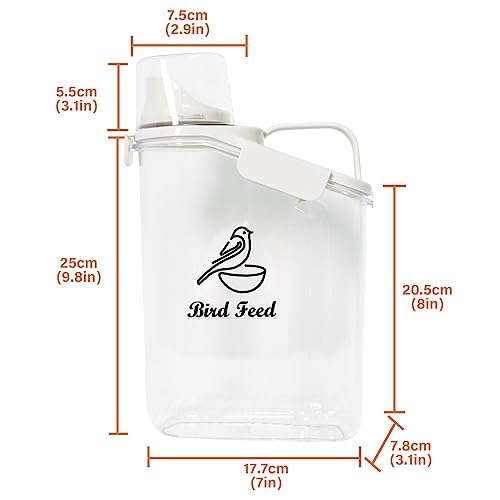 Bird Seed Storage Container,2.8L Airtight Bird Food Container with Handle and Measuring Cup,Portable Pet Food Container for Wild Bird Sunflower Seed-BPA Free Transparent/White - color: WHITE BIRD