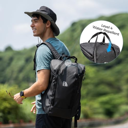 INUK Travel Laptop Backpack, 25L Recycled Waterproof Light Daypack | Dual laptop pockets, soft light foam straps, recycled wear-resistant fabric, water repellent coating, Black - color: Polar Night Black