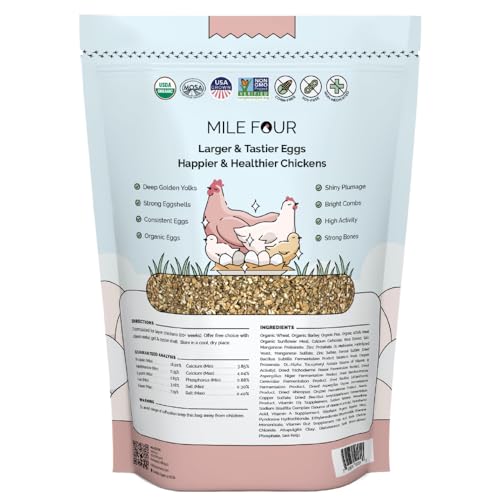 Mile Four Organic Chicken Feed, Layer Mash, Non-GMO, USA Grown 2 lbs | 16% Protein; Corn & Soy-Free; USA Grown; Non-Medicated; No Fillers or Additives; Supports Egg Production; Family Farm Sourced - size: 2 Pound (Pack of 1), style: Mash