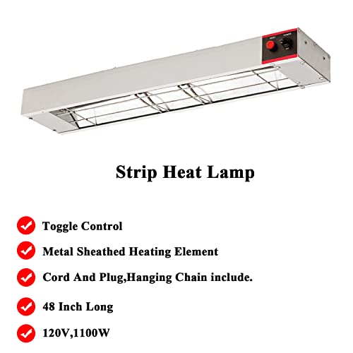 48 Inch Food Heat Lamp Overhead Food Warmer Commerical Strip Warmers 1100 Watts with Chain and Us Plug,110v (48") - size: 48"