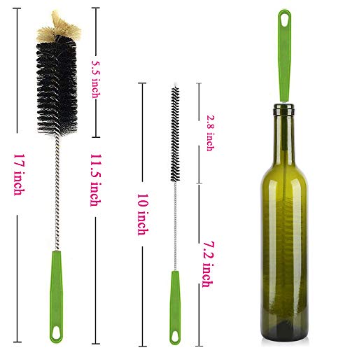 Long Bottle Brush, 17 in Bendable Cleaner Brushes for Cleaning Neck Beer Bottles, Wine, Baby Bottles, Water Bottles, Tumblers, Flask, Bird Feeder, Vase and Brewing Pipes Brush+Bottle Brush/2Pack - color: Black + Small Black - 2pcs