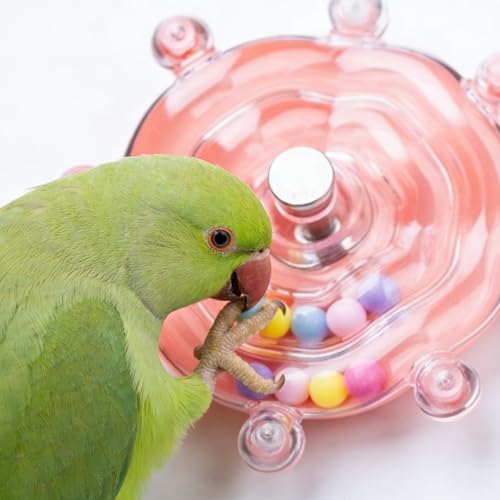 Spinning Bird-Toys Bird Cage Toys & Bird Perch Parrot-Parakeet Budgie Cockatiel Conure Macaw Chicken Parrot Enrichment Cage Accessories Small Animal Chewing Toy (Pink Wheel) - color: Pink Wheel