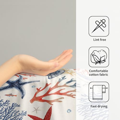 Nautical Coastal Hand Towels Set of 2, Beach Themed Ocean Seashell Coral Starfish Decorative Bathroom Towel 28x14 Inch, Soft Absorbent Microfiber Wash Cloth for Kitchen Gym Hotel Home Decor - color: Blue Orange Coastal