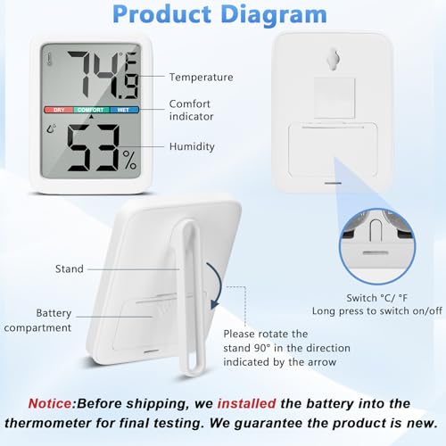 Digital Thermometer Hygrometer, Large LCD Screen Room Thermometer Temperature, Wall Thermometer Humidity Indoor with High Accuracy, Suitable for Greenhouse, Home and Office Measuring Devices