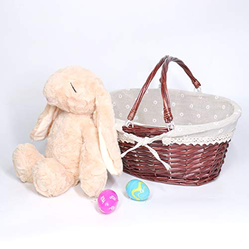 MEIEM Wicker Gift Baskets Empty Oval Willow Woven Picnic Cheap Easter Candy Storage Wine Basket with Handle Egg Gathering Wedding Basket (Brown) - color: Brown, size: Small