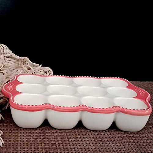 Ceramic 12 Cup Egg Tray Fresh Egg Container Egg Storage Organizer Refrigerator Egg Holder Egg Platter Tray Egg Keeper For Kitchen Decoration