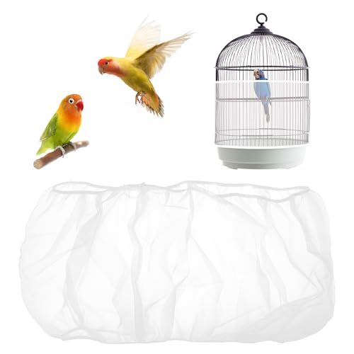 Bird Cage Cover, Circumference 40-68 inches Bird Cage Seed Catcher, White Bird Cage Net Cover, Adjustable Bird Cage Netting for Parrot Enclosures, Round Square Cages