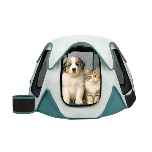 Foldable Portable Pet Playpen with Bowls,Indoor Outdoor Pet Enclosure Blue | Foldable lightweight pet tent with feeding bowls; indoor outdoor & travel camping use, fits dogs, cats, rabbits, chickens - color: blue