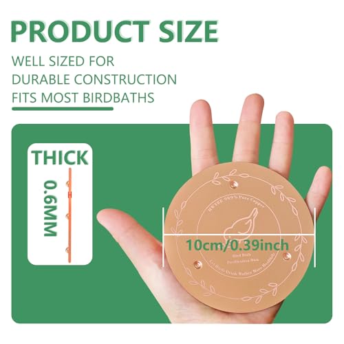 Bird Bath Copper Disk 99.98% 0.6mm Thickness (1Pcs,10cm/0.39inch) | Triple-point support fits bird baths & bowls, reduces mineral buildup, ideal gift for bird lovers, outdoor garden decor