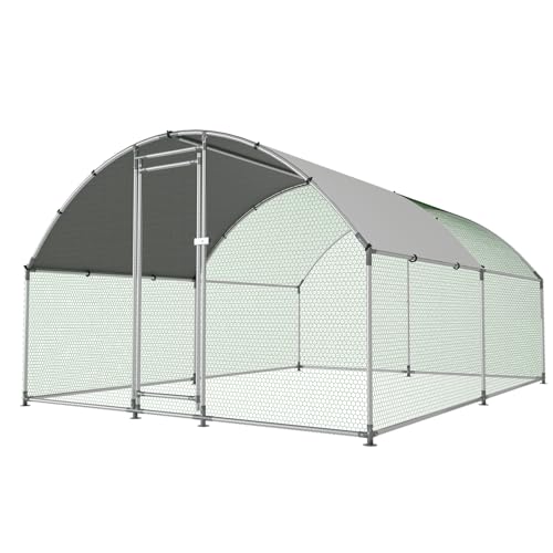HEYTOWN Chicken Coop with Run, Large Heavy Duty Metal Poultry Cage with Dome Roof, Walk-in Chicken Pen with Waterproof Cover for Backyard Farm, for Ducks & Rabbits