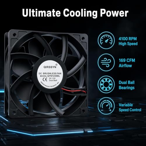 High cfm Computer Fan 120mm x 38mm 110V 220V AC Powered Variable Speed Fan Cooling Components for Receiver Xbox DVR PlayStation Mining Rig Case Server Cabinet Grow Tent GPU Workstations - size: 4.7x4.7x1.5in