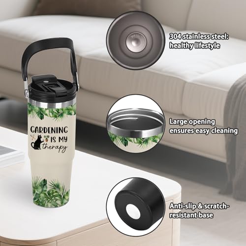Garden Gifts for Plant Lovers - 30oz Insulated Stainless Steel Tumbler with Handle, Cute Leak-Proof Water Bottle for Cat Lovers Gardeners, Gardening is my therapy, Gifts for Gardening Days - color: Garden1