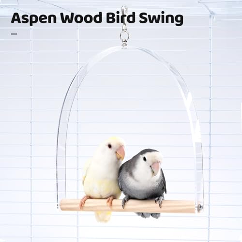 9" Hanging Bird Perch Toy for Cage, 360° Silent Free-Spin, Wooden Bird Cage Accessories, Relieve Boredom Anxiety, for Parrots, Parakeets, Cockatiels, Small to Medium Birds, with Poplar Swing