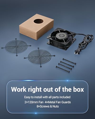 DEWENWILS 2 Pack 120V AC Fan, Waterproof Exhaust Fan 120mm, 18W 2850RPM 90CFM, DIY Cooling Fan for Refrigerator, Computer Case, Compressor Engine, Generator, UL Listed - size: 120mm×38mm, style: 2 pack