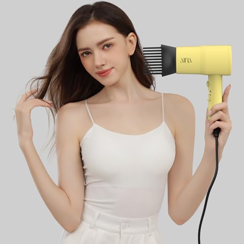 AINA Hair Dryer with Diffuser,Comb Full-Featured Blow Dryer 110V(Yellow) | 3 Heat/2 Speed;Cold shut button;Lightweight;Compact Size;High Temp;Low Airflow;Same Results;Less Expense - color: Zest Yellow, size: 4 Piece