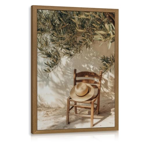 CGXY Neutral Olive Tree Wall Art, Mediterranean Coastal Wall Decor, Rustic Farmhouse Still Life Poster Print, Vintage European Countryside Artwork for Living Room Bedroom Wood Framed 16x24 Inch - color: Tree, size: 24"L x 16"W
