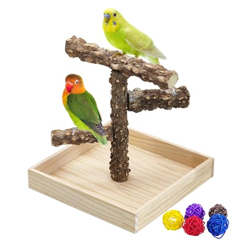 BNOSDM Portable Bird Perch Stand with Potty Tray, Natural Wood Tabletop Training Gym Parrot Playground Toy for Budgies, Cockatiels, Lovebirds,Conures Canaries - color: Three Levels Bird Stand