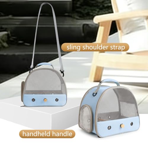 Bird Carrier, Portable Small Bird Parrot Parakeet Carrier with Standing Perch and Soft Mat, Side Access Window Collapsible - color: Blue