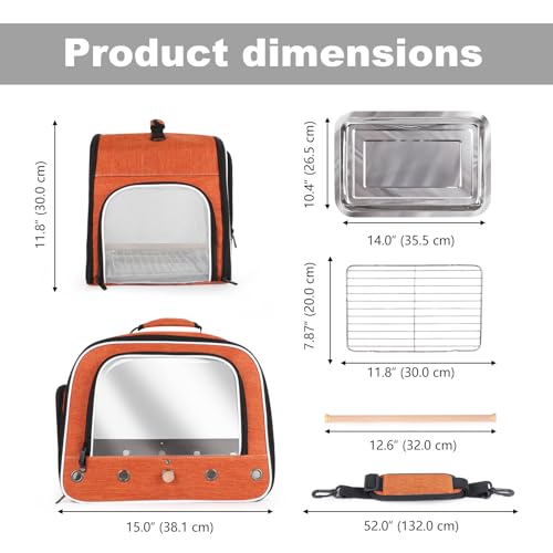Bird Carrier Bag for Small to Large Bird, Portable Travel Carrier Cage with Standing Perches Metal Tray and Grate (Orange, Large Carrier) - color: Orange