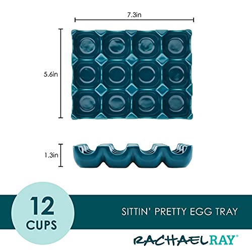 Rachael Ray Solid Glaze Ceramics Egg Tray/Holder, 12 Cup, Teal - color: Teal