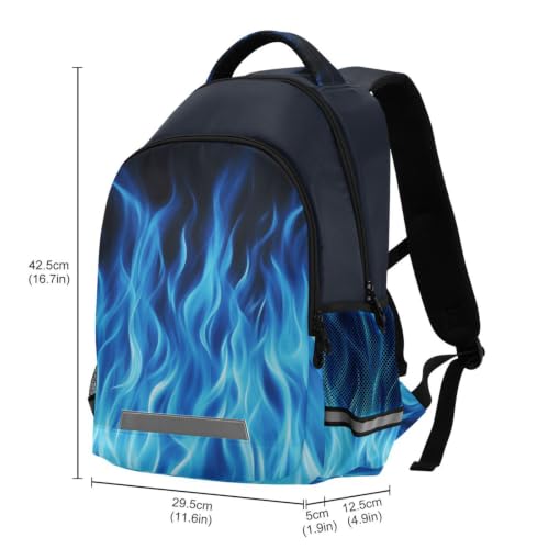 Kids Blue Flame Backpack for Boys Girls School Bags | Elementary Middle, Travel Daypack Lightweight Waterproof with Reflective Strip - color: Blue Flame