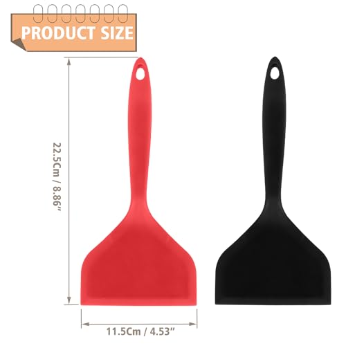 2Pcs Silica Gel Wok Spatula, Black & Red, Style 1 | Wide Pancakes Spatula, Nonstick Heat-Resistant, Pancake Shovel with Short Handle, For Cooking, Baking and Stir-Fry - color: Black & Red,Style 1