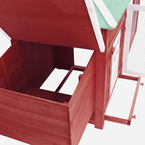 Large Chicken Coop, Red Solid Firwood Poultry Cage with Run, Outdoor Rectangular Hen House for Backyard, Galvanized Steel Wire Pen, 74.8 x 74.8 x 40.2 Inches - color: Red