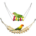 PINVNBY 2 PCS Bird Rope Ladder Bird Bridge Swing Hammock Toys Made of Natural Wood and Rope Parakeet Cage Accessories for Parrot Budgie Conure Cockatiel (Natural Wood) - color: White