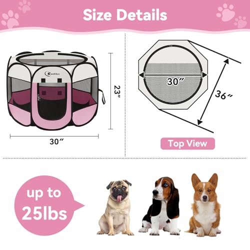 Sieidihit Dog Cat Pet Playpen Puppy Crate Cage Indoor Outdoor, Medium Pink | Nursing Rest Zone Recovering Pet Quarantine Room Portable Pop Up Easy to Set up lightweight Carrying Bag Wide applicability - color: Pink