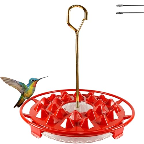 Hummingbird Feeders for Outdoors Hanging - 25 Ports 16 oz Nectar Capacity, Ant Wasp Bee Proof, Leak-Proof with Sealing Ring, Reinforced Hanging Hook, Easy to Clean by Includes Cleaning Brushes - size: 16 oz