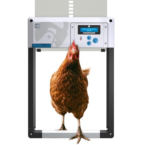 ChickenGuard AIO Complete Automatic Chicken Coop Door Plus AA Batteries | Battery-powered automatic chicken door opener with timer/light sensor, anti-pinch, weather-resistant anti-lift aluminum door