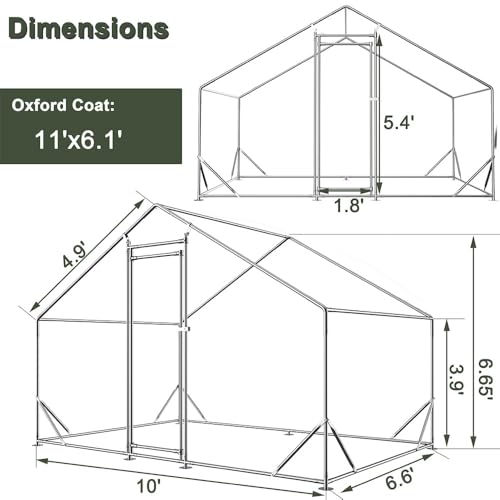 Garvee Large Metal Chicken Coop,Walk-in Poultry Cage,Outdoor Hen Run House with Waterproof and Anti-Ultraviolet Cover Rabbits Habitat Cage for Outdoor | Spacious outdoor run, UV protective cover, multi-use cage for chickens, rabbits and ducks - size: 6.5"