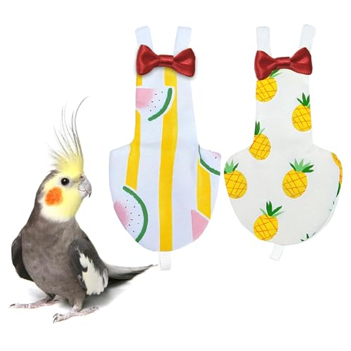 Bird Diapers 2 Pack, Small Parrot Clothes, Cute Fight Suite for Cockatiels | Protective Parrot Nappy, Urine Wet Suit for Parakeets Conure Quakers, Waterproof Inner Layer, Reusable & Machine Washable - color: Color 1, size: S