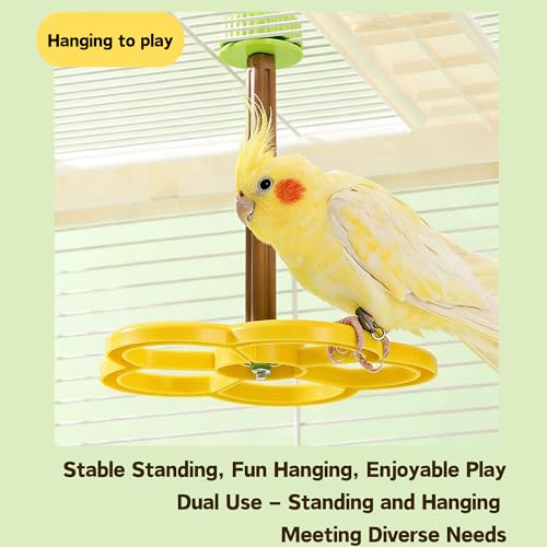 Spinning Bird-Toys Bird Cage Toys & Bird Perch Parrot-Parakeet Budgie Cockatiel Conure Macaw Chicken Parrot Enrichment Cage Accessories Small Animal Chewing Toy (Yellow Perch) - color: Yellow Perch