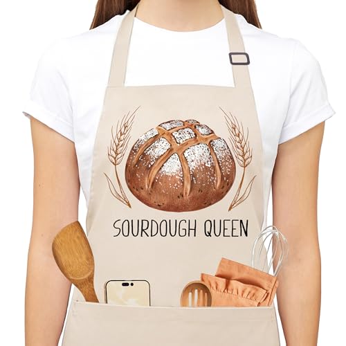 Sourdough Queen Apron for Women with Deep Pockets - Funny Bakers Apron, Unique Sourdough Gifts for Women & Bread Bakers, Adjustable Kitchen Apron for Mom, Mother’s Day Baking Gift - B01 - color: Sourdough Queen 1
