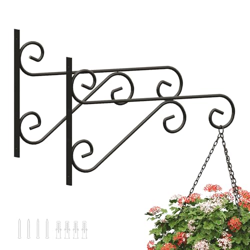 PROWORX 2 Pack 16 Inch Plant Hangers Outdoor Bracket, Indoor Wall Mount Metal Heavy Duty Rust-Resistant Bird Feeder Plant Hooks for Hanging Planters, Flower Baskets, Black - size: 16 Inch-2 Pcs