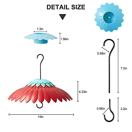 Beserie Squirrel Baffle for Hanging Bird Feeder Rain Cover for Outside Weather Guard Protect Feed from Sun Blue Dome Attract Hummingbirds, Moat Proof, Easy to Clean-14inch(Red) - color: Red01 14in