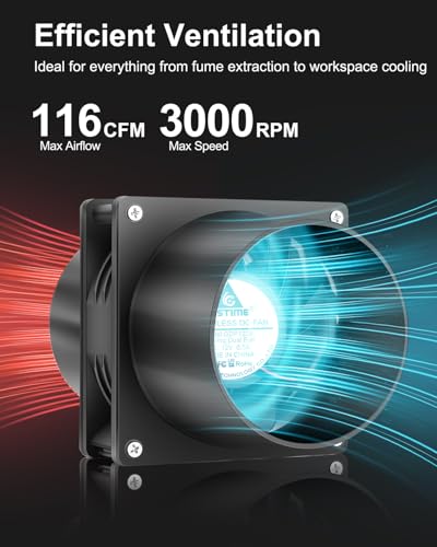 GDSTIME 120mm 12V DC Axial Exhaust Fan w/Speed Control, 2 4″ Duct Flanges | 110V 120V AC Powered, Small Air Fume Smoke Extractor DIY Kit, for Soldering, 3D Printer, Paint Booth Cooling Ventilation - style: 1238 Fan + 2 Flanges