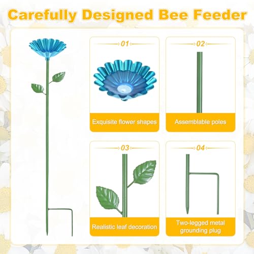 M METERXITY 4-Pack Bee Watering Station, 64cm/25 Inch Iron Bee Bath for Garden Water Feeder, Colorful Butterfly Bath Bowl for Outdoor/Garden/Yard Decor [Blue] - color: Blue