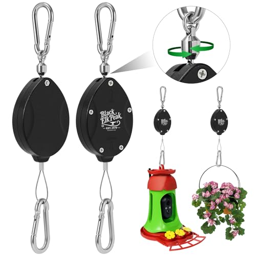 Plant Pulleys, Heavy Duty Retractable Hangers, 304 Stainless Steel Rope, Auto Plant Holder, Adjustable Climbing Hook for Garden Baskets, Watering, or Bird Feeders 2PC (Black) - color: Black
