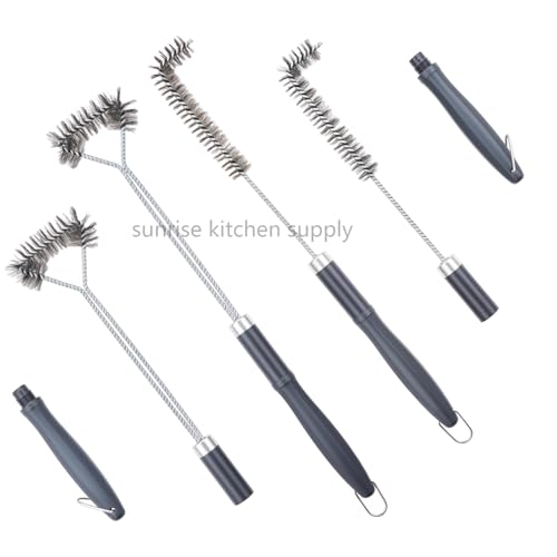 SUNRISE Fryer Brush with Long Handle (Stainless Steel with Plastic Handle, L and Single Brush) - color: Stainless Steel With Plastic Handle, size: L and Single Brush
