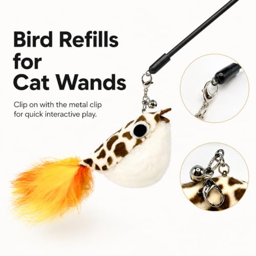 11 PCS Multi-Functional Cat Toy Replacement Heads – Realistic Handmade Bird Teasers with Bells & Detachable Clip, for Interactive Play, Indoor Enrichment & Home Decoration - style: 11 PCS-B