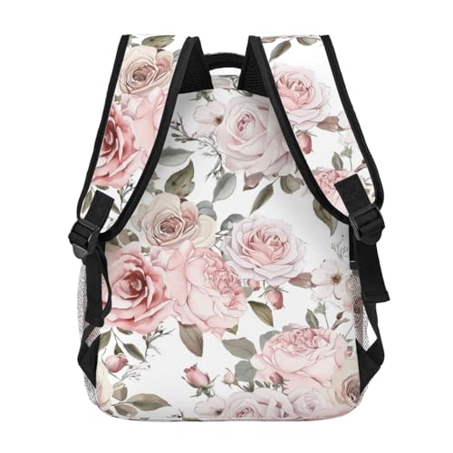 Rose Floral Casual Backpack, Lightweight Laptop Bag Daypack, Pink Wildflower Backpacks for Women Men Teens Students, Nature Garden Polyester Bookbag Gifts for School Work Travel Hiking - color: Rose 02