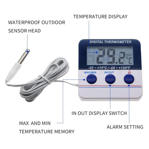 Digital Refrigerator Thermometer - Accurate Indoor/Outdoor Fridge Thermometer and Freezer Thermometer, Fast Reading, Ideal for Home and Commercial Use