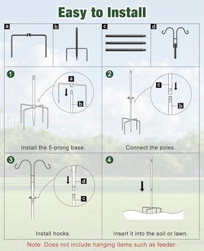 Shepherds Hooks for Outdoor Plant Hanger Hummingbird Feeders for Outdoors | Double Shepherds Hooks ,86 Inch Bird Feeder Pole, Thick Heavy Duty Bird Feeder Stand with 5-Prong Base,Solar Light,7 Pack - size: 76inch
