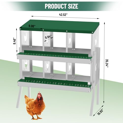 6-Hole Chicken Nesting Box, Rustproof Galvanized Steel Roll-Out Egg Collection with Vented Design, Laying Box for Hens, Poultry Coop Accessories for Egg Layers - color: green, size: 32.1"L x 16.9"W x 26.6"H