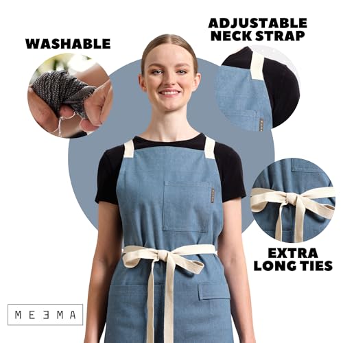 Chef Aprons for Women with Pockets, Adjustable Bib Aprons for Cooking - color: Blue